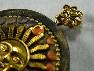 Bali Amulet Necklace 44 mm- Round Sandalwood with Brass Accents - Thumbnail 4