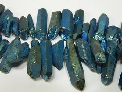 Dusky Green Quartz Beads, Stick Shape (Titanium Coated, Small Size) - Image 1