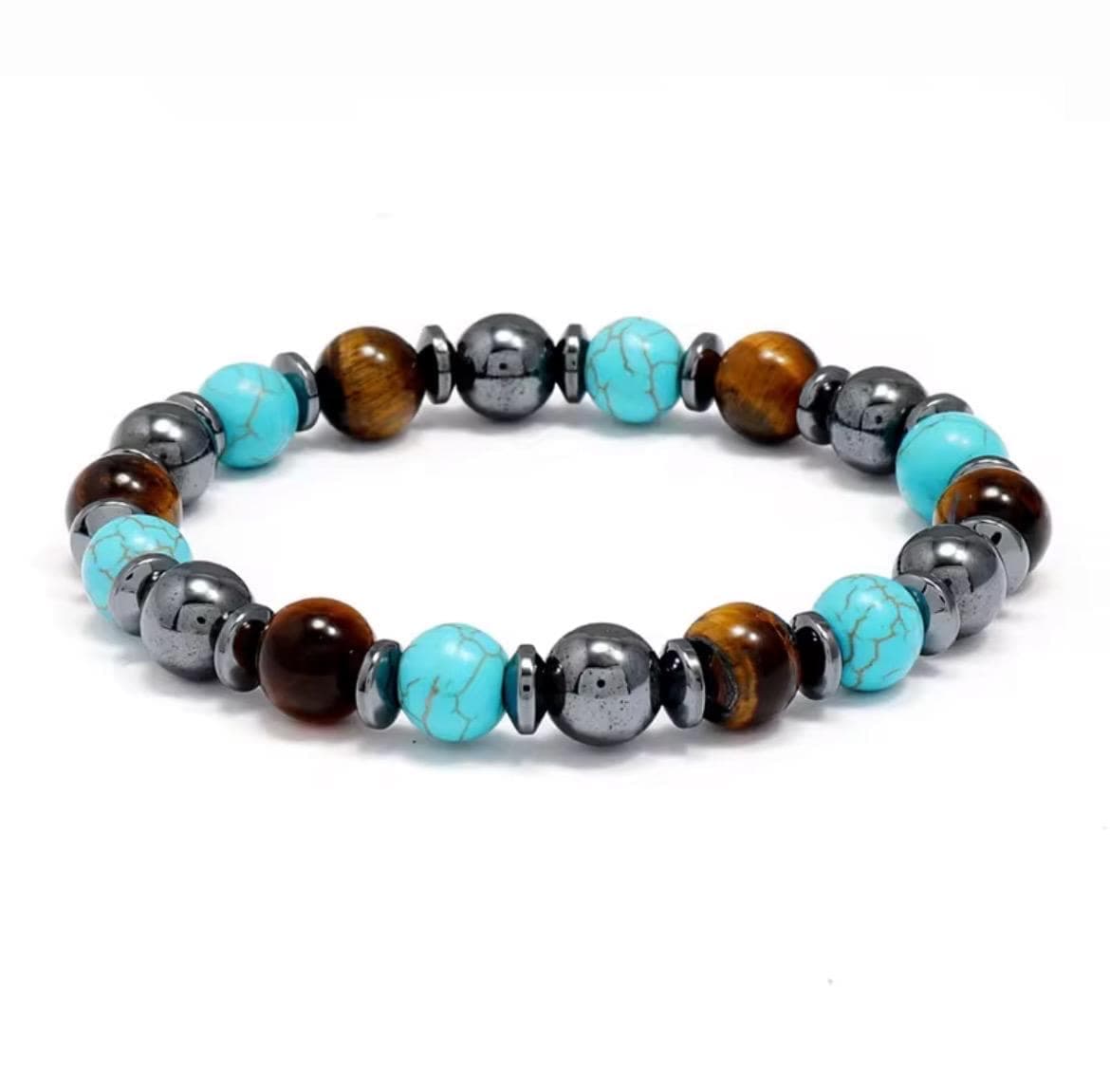 Triple Protection Gemstone Bracelet – Handmade Hematite, Turquoise & Tiger Eye - Thumbnail 3