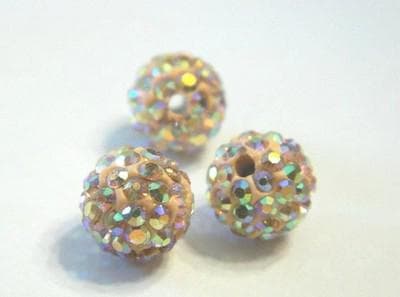 Polymer Clay Beads: Light Peach, 10mm Rhinestone Pair - Handmade - Thumbnail 3