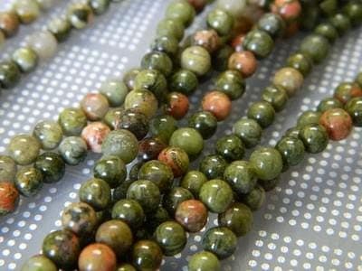 Unakite Beads: Natural Earthy Colors (4mm Round Strand, 18-inch) - Thumbnail 4