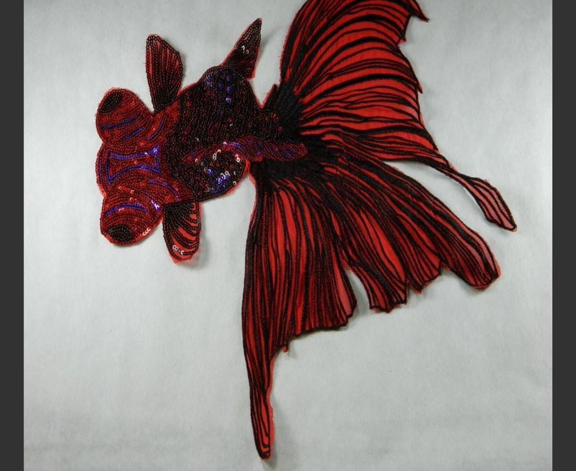 Fantail Goldfish Patch, Red Sequins (Sew-On Applique) - Image 1