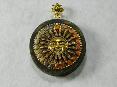 Bali Amulet Necklace 44 mm- Round Sandalwood with Brass Accents - Thumbnail 2