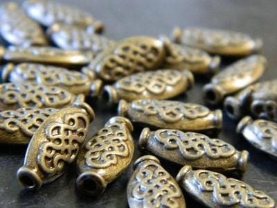 Oval Spacer Beads:100 beads Ethnic Bronze Pewter (15mm, Handcrafted) - Thumbnail 10