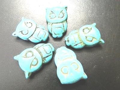4 Owl Beads: Turquoise Synthetic Howlite (Large 30mm Focal) - Thumbnail 2