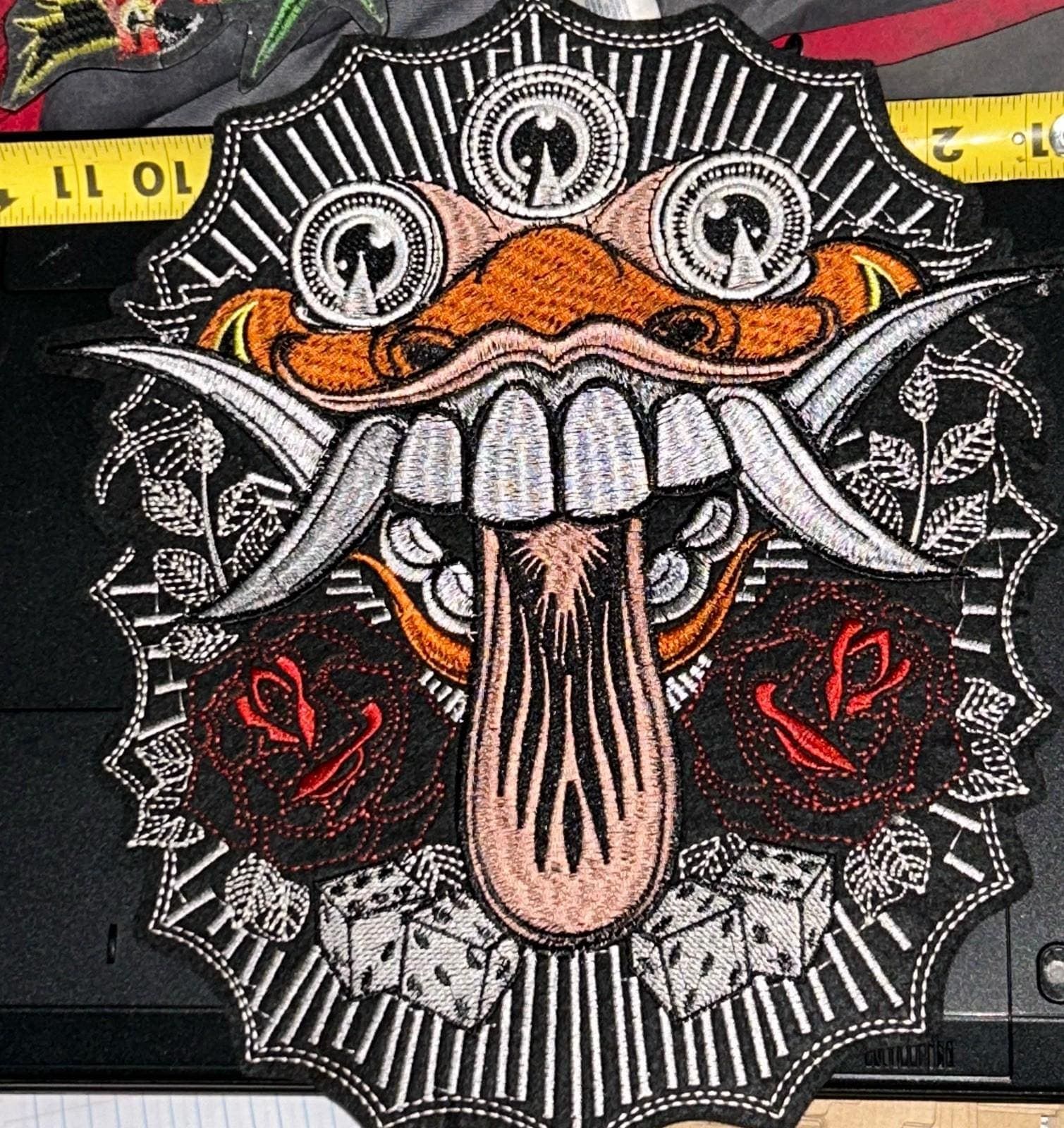 Iron-On Alien Patch: Peacock Feather Design - Embroidered Detail - Thumbnail 2