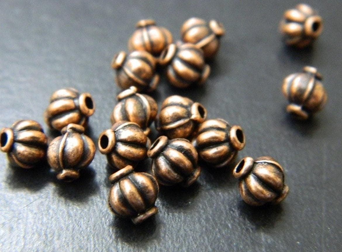 5.5mm Copper Colored Melon Spacer Beads, Metal Jewelry Making Supplies,50 Round Bead Spacers - Thumbnail 3