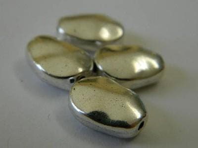 Tibetan Silver Beads: Oval Wavy Design - Antiqued Metal Spacers - Thumbnail 2