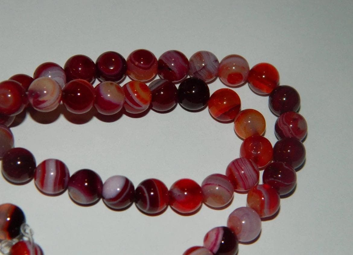 8mm Red Banded Agate Beads - Natural Gemstone - Thumbnail 4