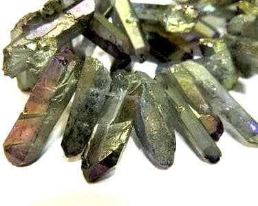 Quartz Stick Beads: Dark Khaki Shimmer - Natural Gemstone Strands - Thumbnail 2