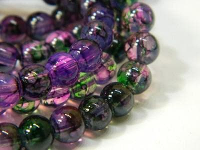 Purple Green Faux Opalite Beads - 6mm Smooth Round Glass - Thumbnail 2