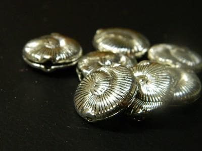 Ocean Shell Pewter Beads, Flat Round Silver (Large Hole 18.5mm) - Image 1