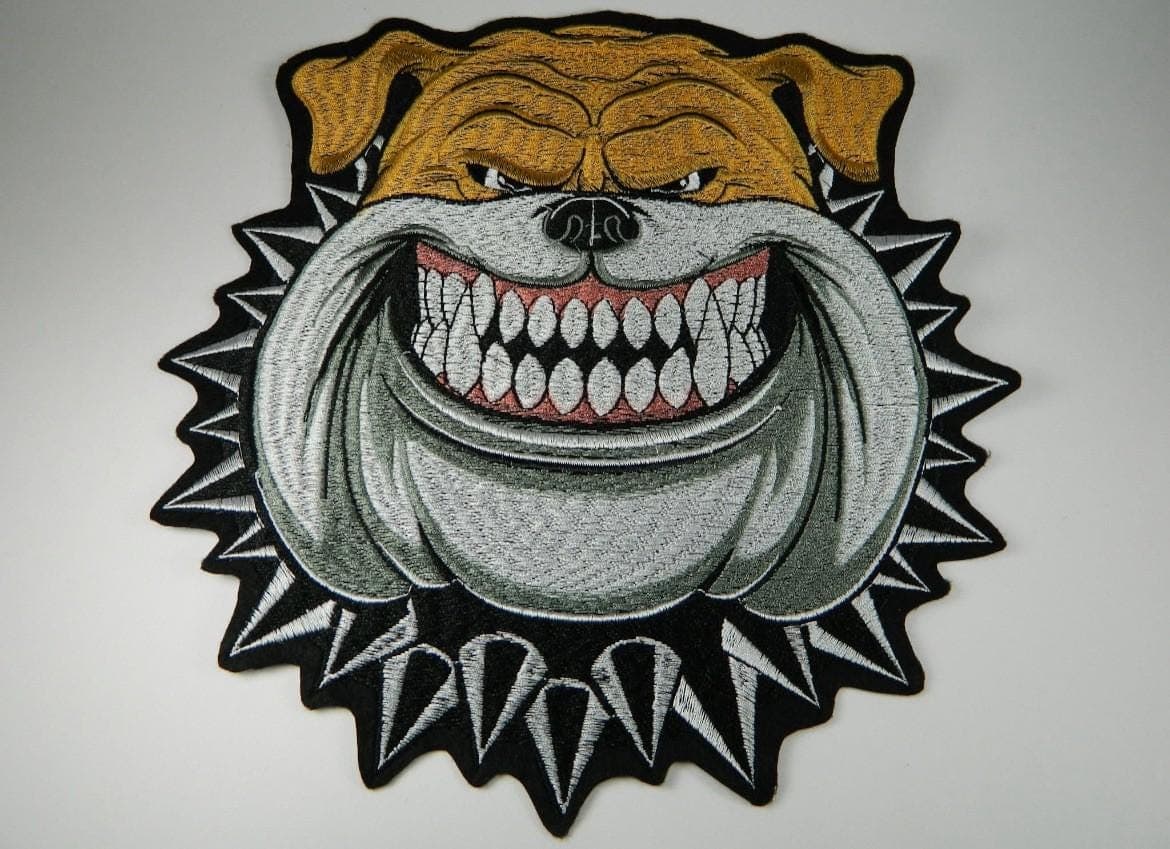 Bulldog Face Patch: Large Handmade Embroidery - Iron-On Design - Image 1