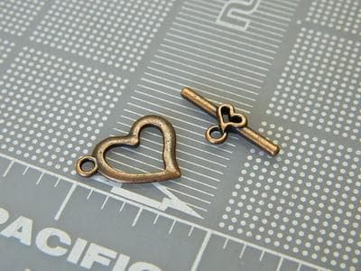 Heart Toggle Clasps: Red Copper Alloy, 2 Sets Small Size - Thumbnail 4