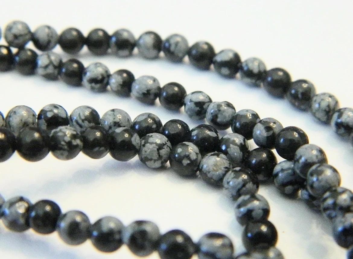 4mm Snowflake Obsidian Gemstone Beads, Natural Black White Round Beads, Jewelry Making Supplies - Thumbnail 2