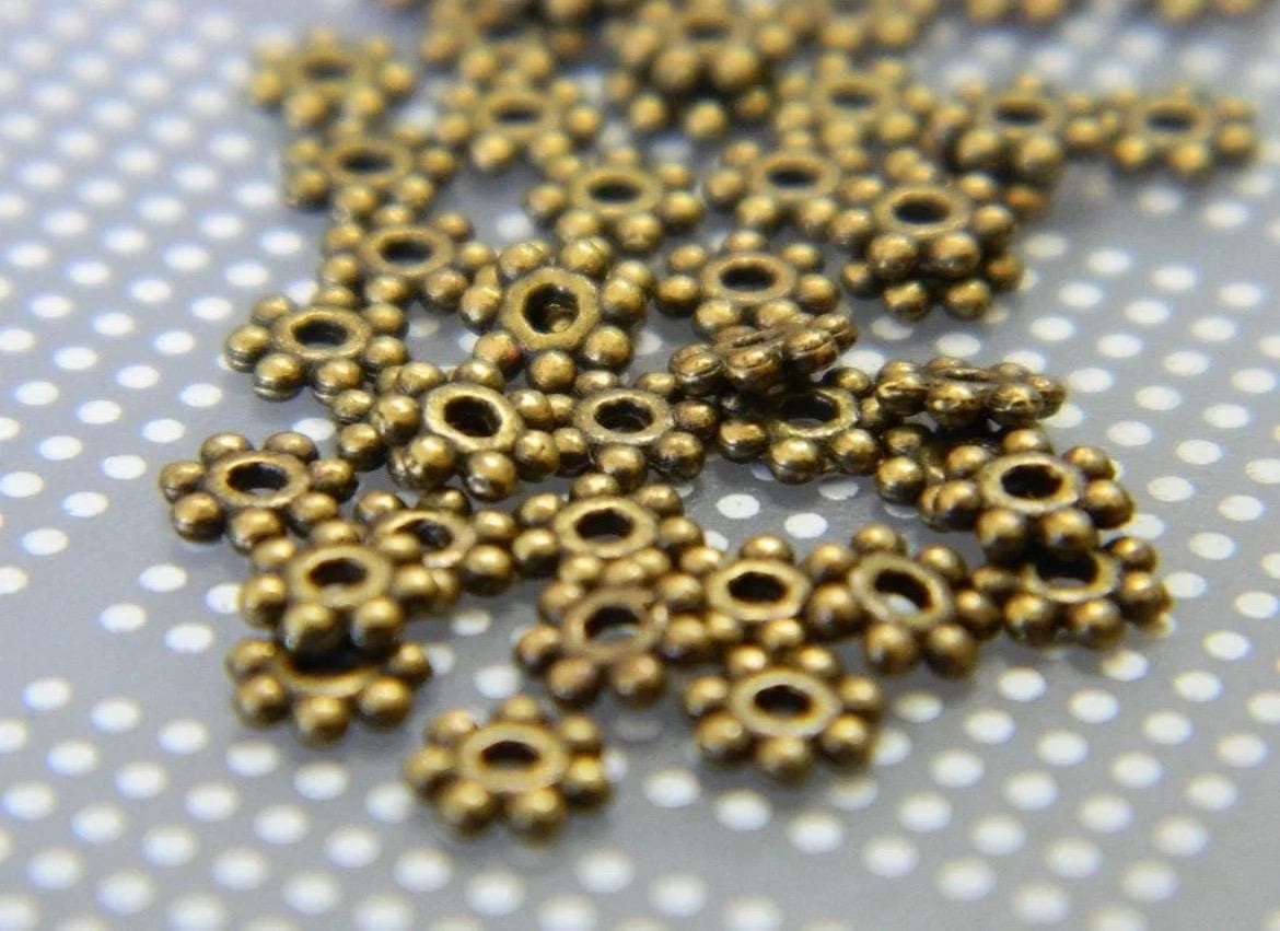 4.5mm Bronze Tibetan Style Daisy Spacer Beads, Metal Flower Bead Spacers, Jewelry Making Supplies - Thumbnail 2