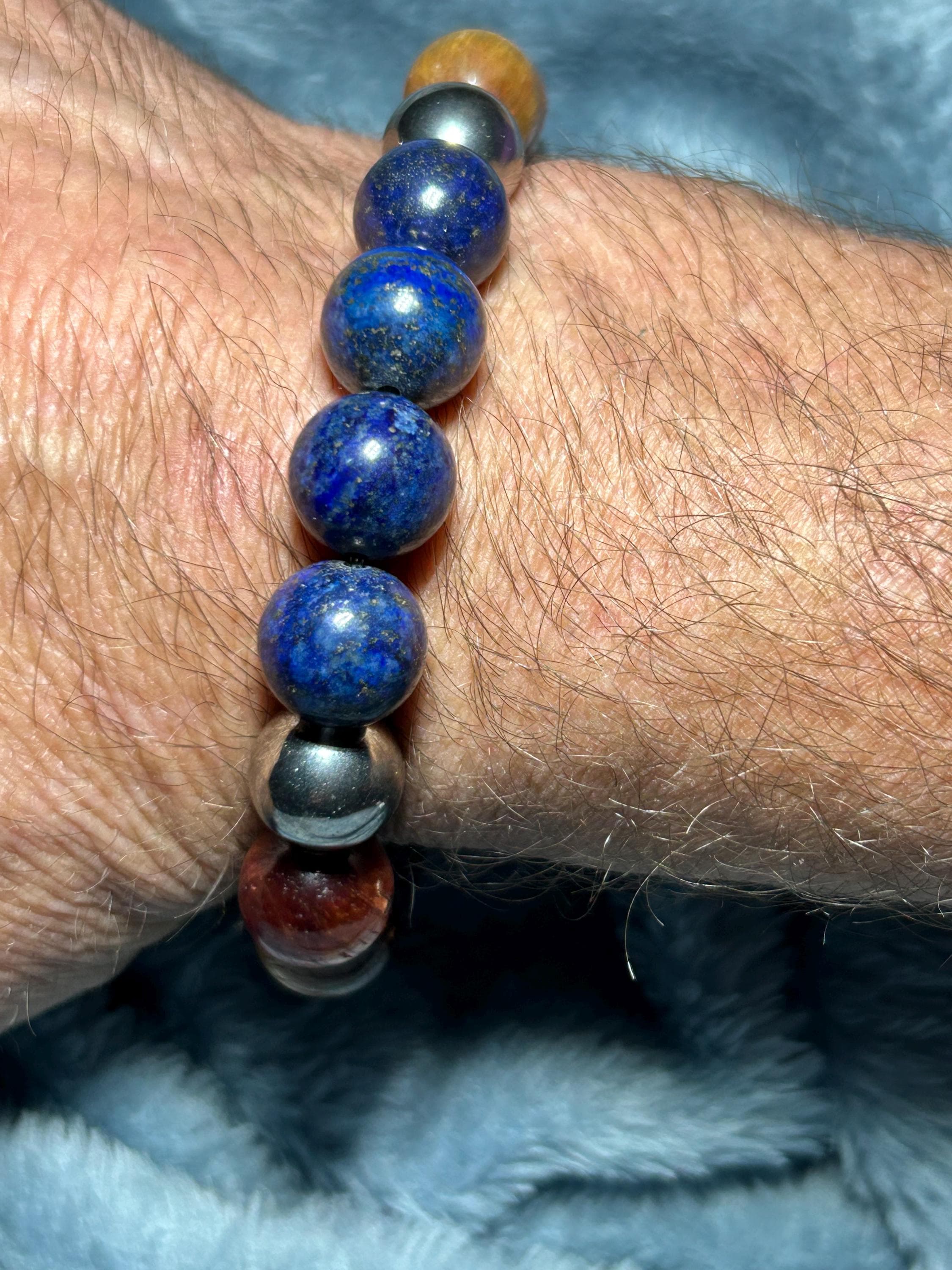 Lapis Lazuli & Red Tiger Eye Bracelet | Hematite Accents, Gemstone Jewelry - Thumbnail 2
