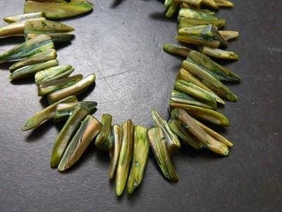Green Iridescent Mother of Pearl Beads - Pointed Spike and Teardrop Strands - Image 1
