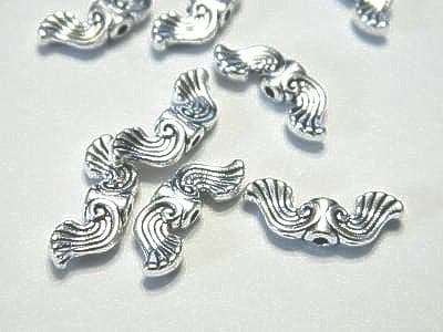 10 Angel Wing Beads: Curvy Silver Tone - Detailed Metal Charms - Thumbnail 2