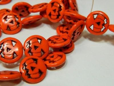 Jack O Lantern Beads: Fall Pumpkin Jewelry Supplies (15mm Orange Howlite) - Thumbnail 9