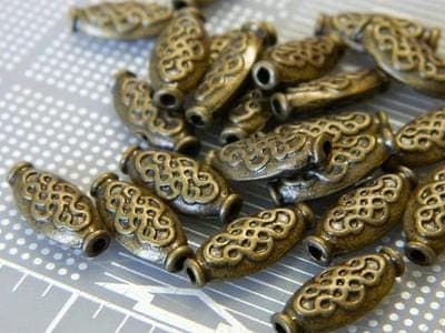 Oval Spacer Beads:100 beads Ethnic Bronze Pewter (15mm, Handcrafted) - Thumbnail 2