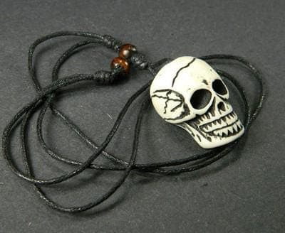 Tribal Yak Bone Skull Pendant: Black and White Resin Charm - Thumbnail 3