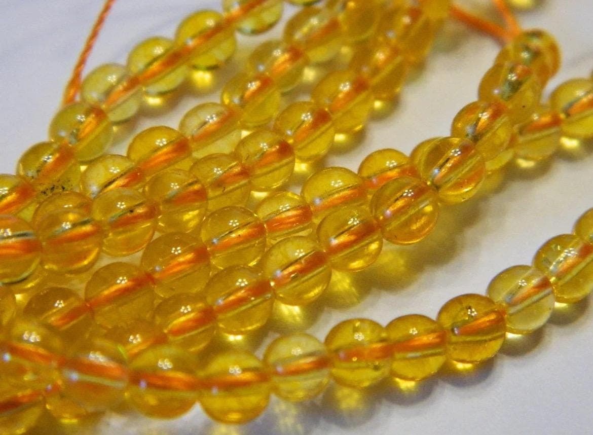 Citrine Quartz Gemstone Beads - Deep Yellow Round - Thumbnail 8