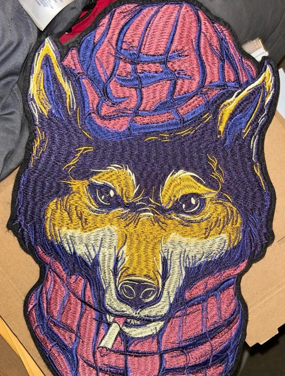 12” Fox In 3 Little Pigs -Winter Clothes Smoking A Cigarette Embroidery Patch-Iron On - Thumbnail 2