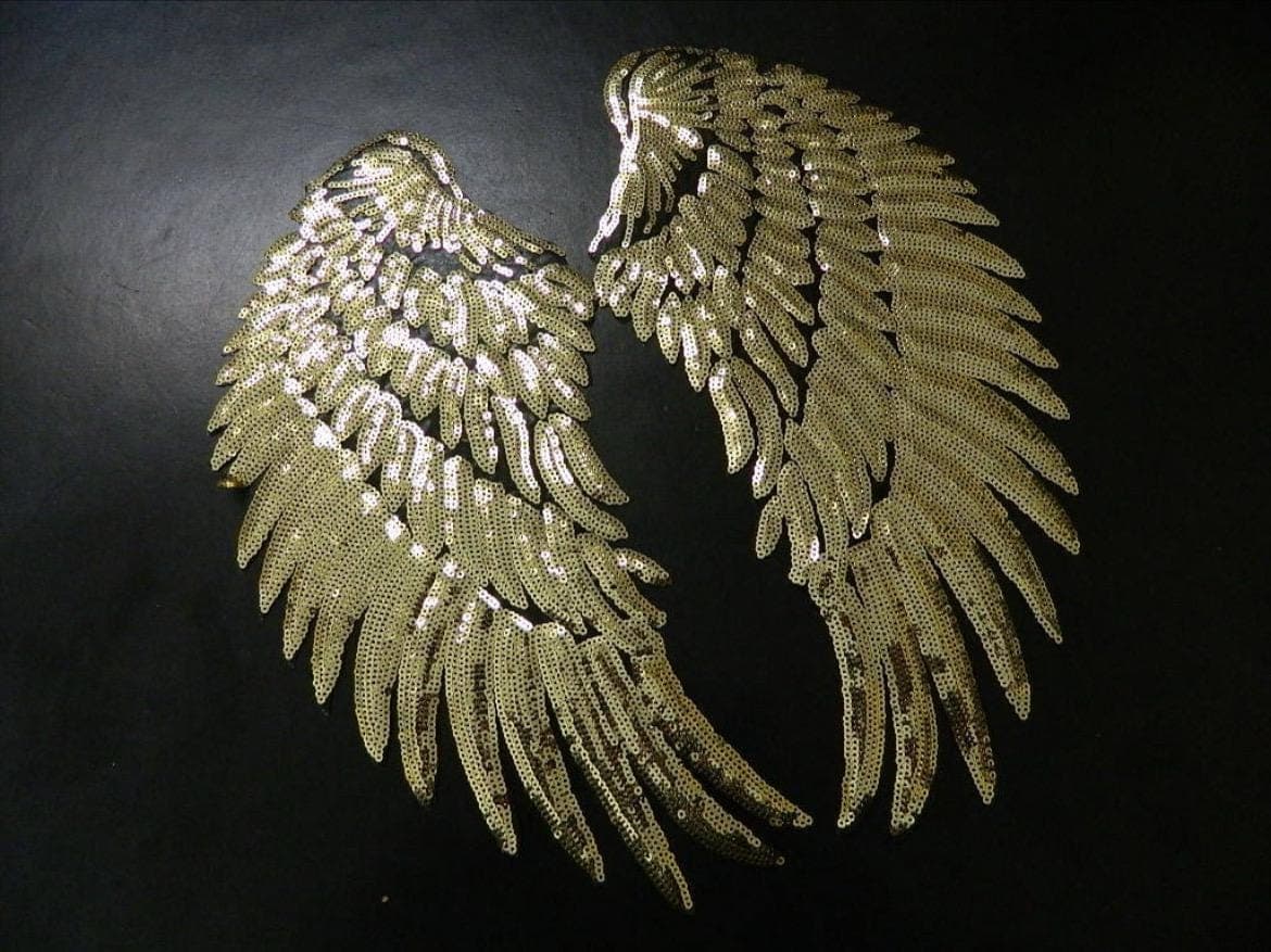 Gold Sequin Angel Wings Embroidery Patch - Iron On Back Patch (32x30cm) - Image 1