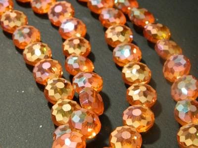 Orange Starburst Crystal Beads, Flat Round, Rainbow Faceted (14mm) - Image 1