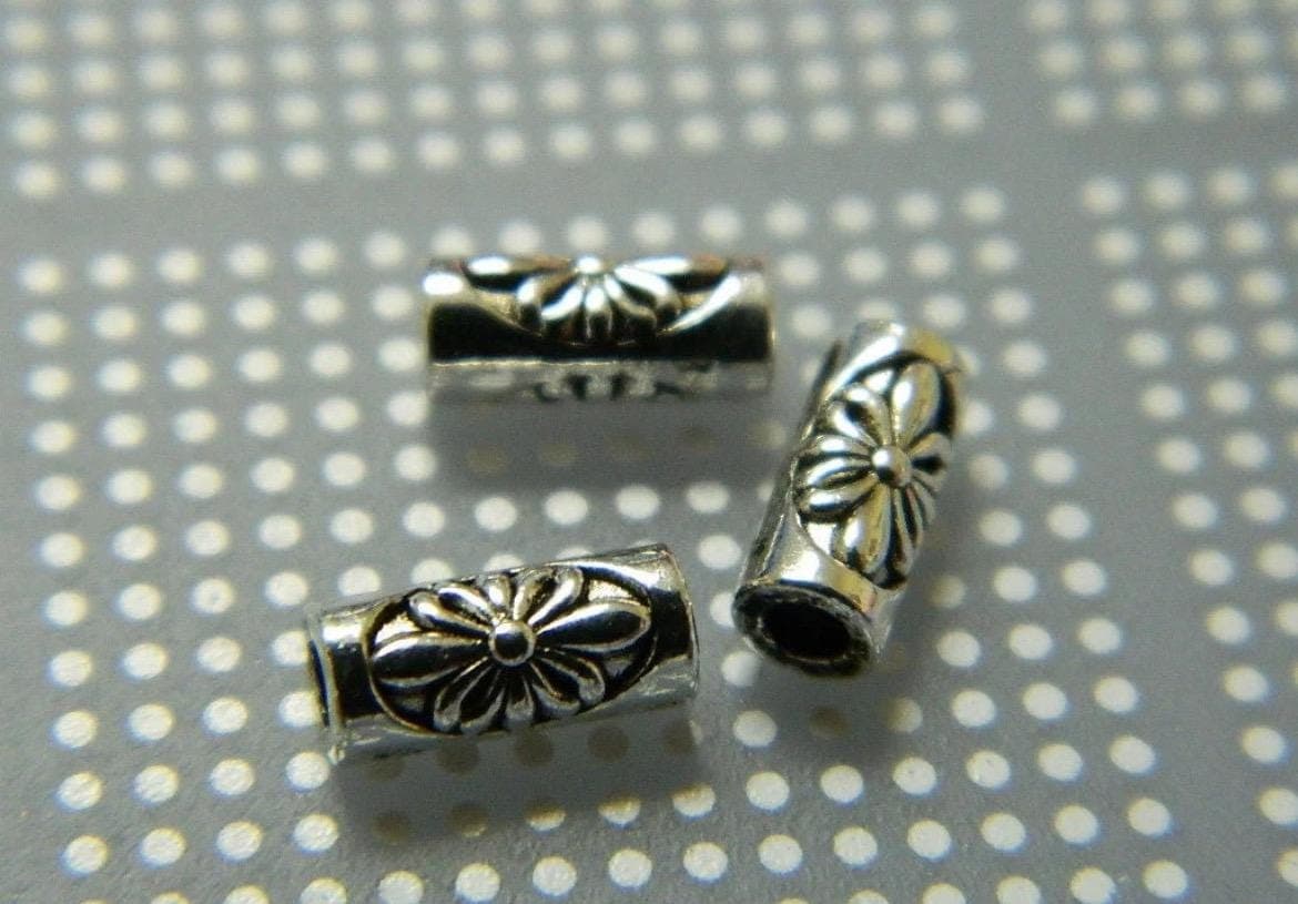 8mm Antique Tibetan Silver Tube Spacer Beads, Metal Alloy Jewelry Making Supplies - Thumbnail 3