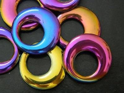 Multi-Color Hematite Donut Beads: Synthetic, 29mm Bright Finish - Thumbnail 2