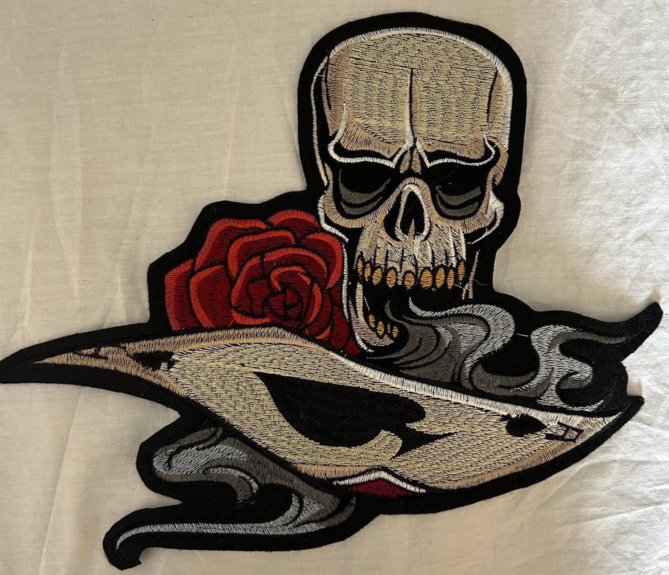 8” Skull and Ace of Spade iron on embroidery patch - Image 1