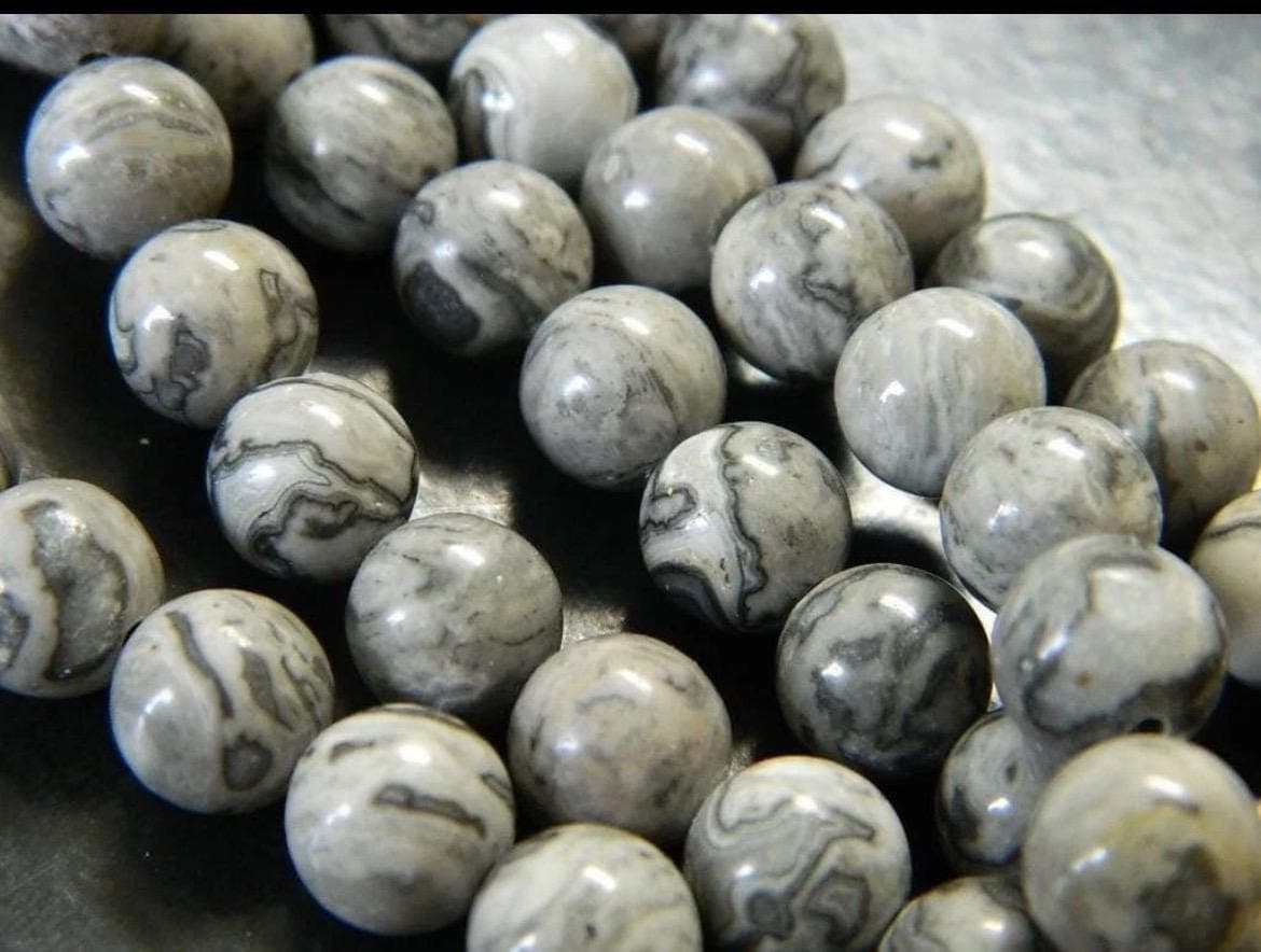 8mm Gray Crazy Lace Agate Beads | Round Gemstone Jewelry Supplies - Thumbnail 2