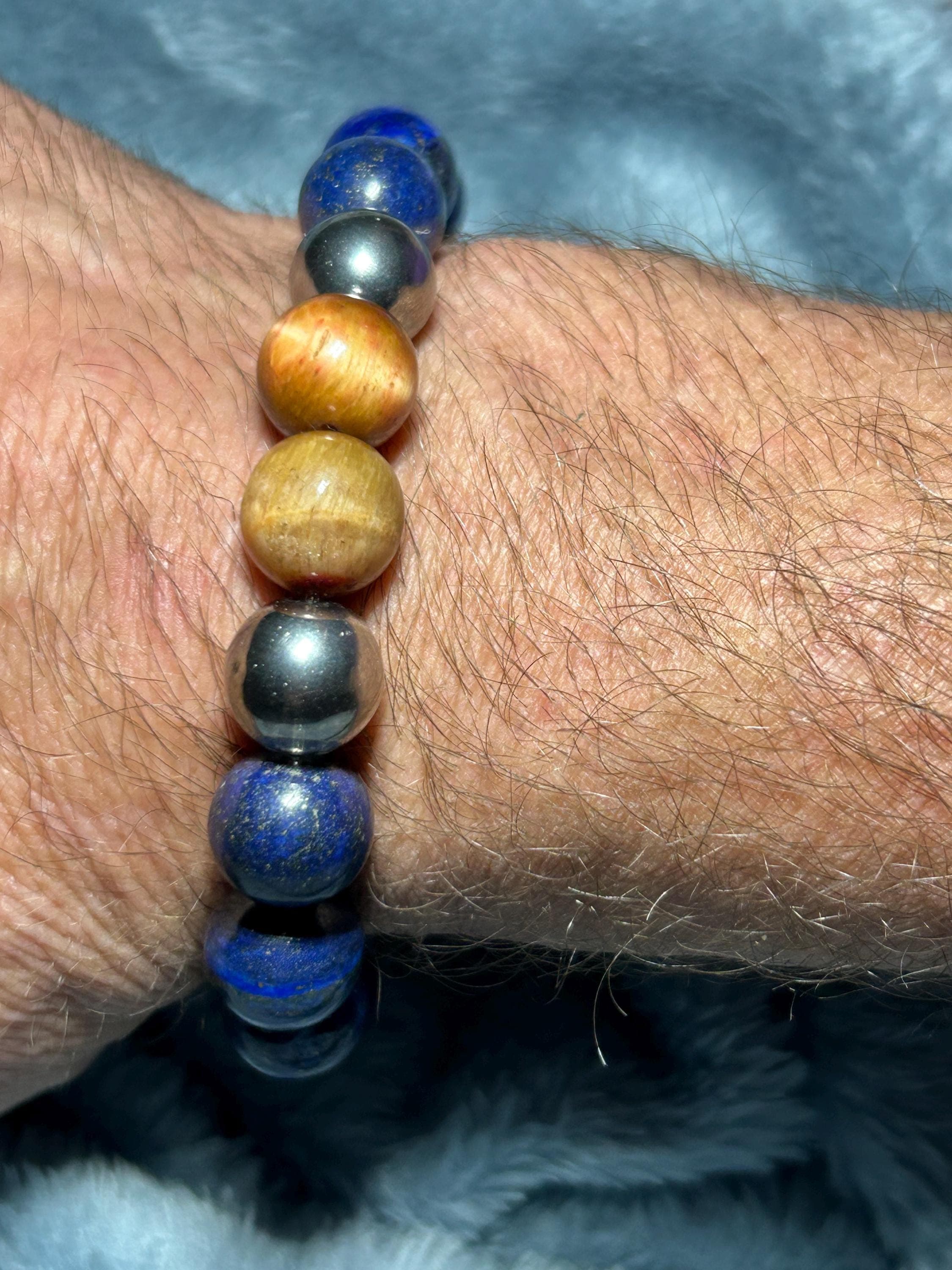 Lapis Lazuli & Red Tiger Eye Bracelet | Hematite Accents, Gemstone Jewelry - Thumbnail 6