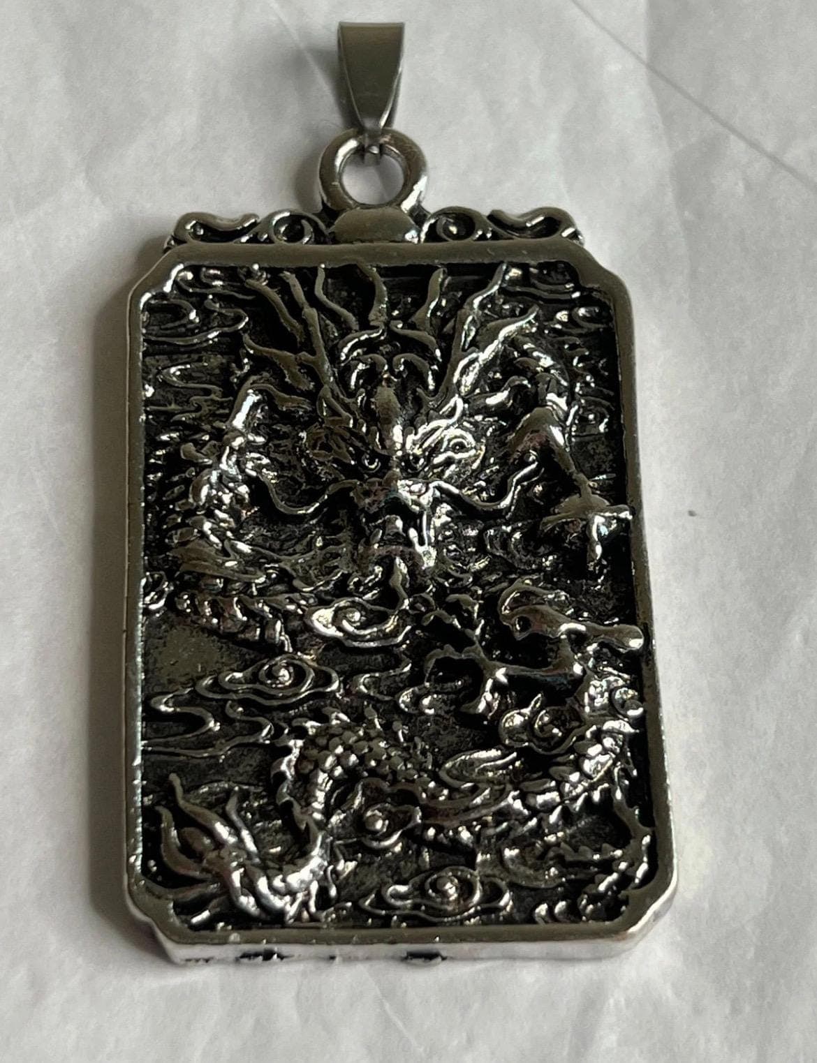 55MM Metal Chinese Dragon Stainless Steel Pendant - Big Silver Tone Metal 3D - Thumbnail 2