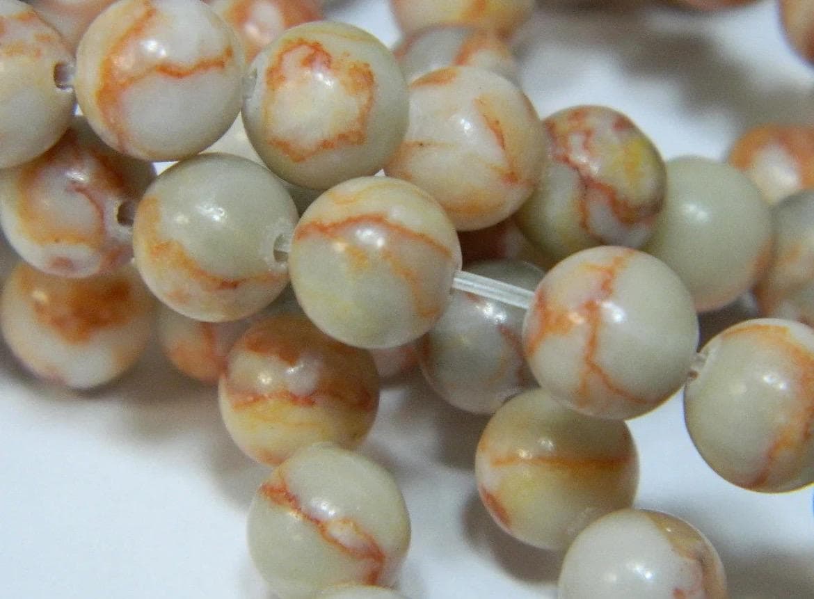 Dragon Vein Jasper Beads, Red Orange Veining, Jewelry Making - Thumbnail 7