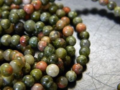 Unakite Beads: Natural Earthy Colors (4mm Round Strand, 18-inch) - Thumbnail 5