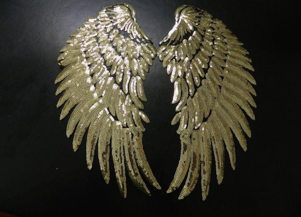 Gold Sequin Angel Wings Embroidery Patch - Iron On Back Patch (32x30cm) - Thumbnail 4