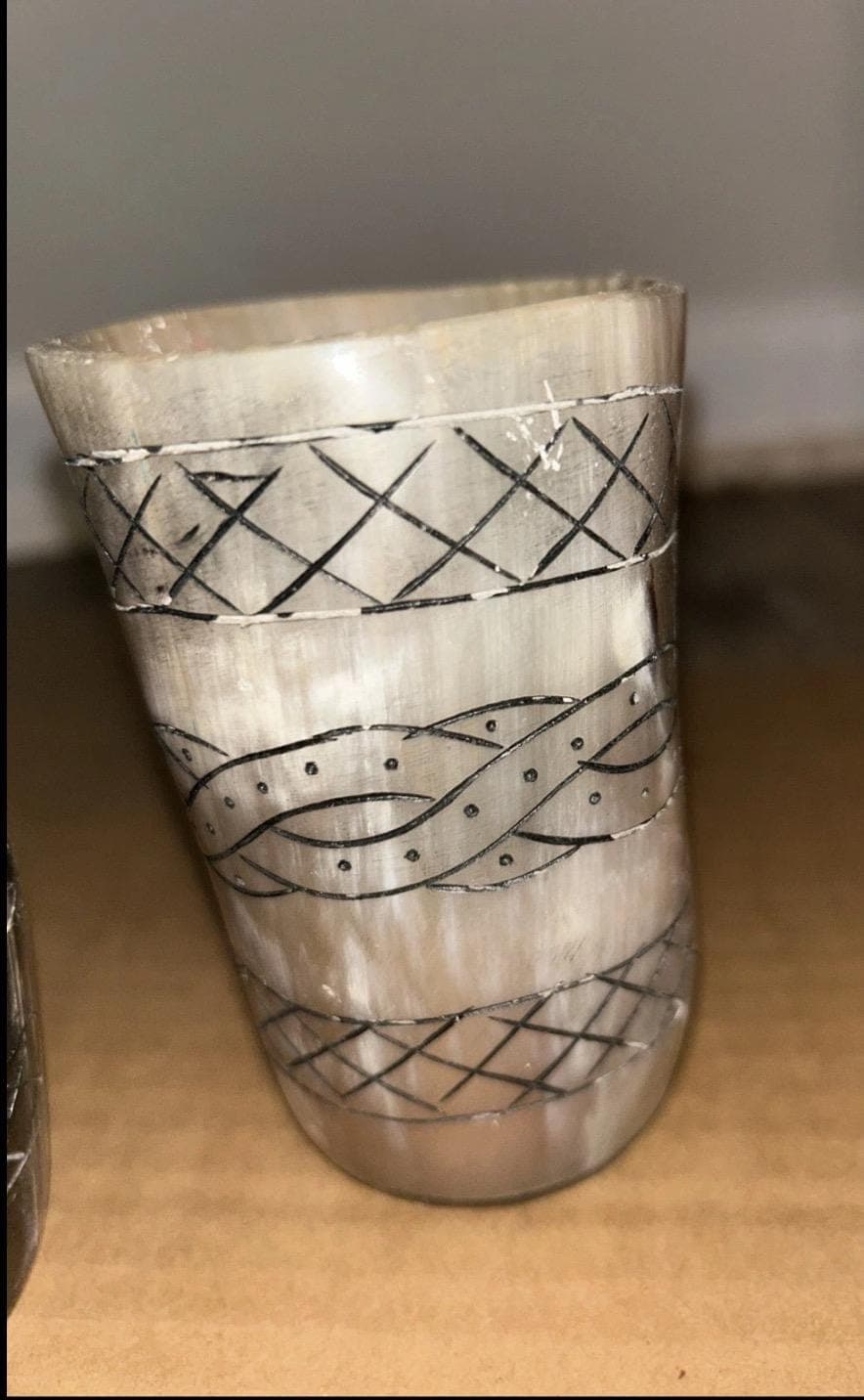 Viking Style Hand-Carved Drinking Horn Flagon - Thumbnail 2