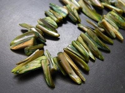 Green Iridescent Mother of Pearl Beads - Pointed Spike and Teardrop Strands - Thumbnail 6