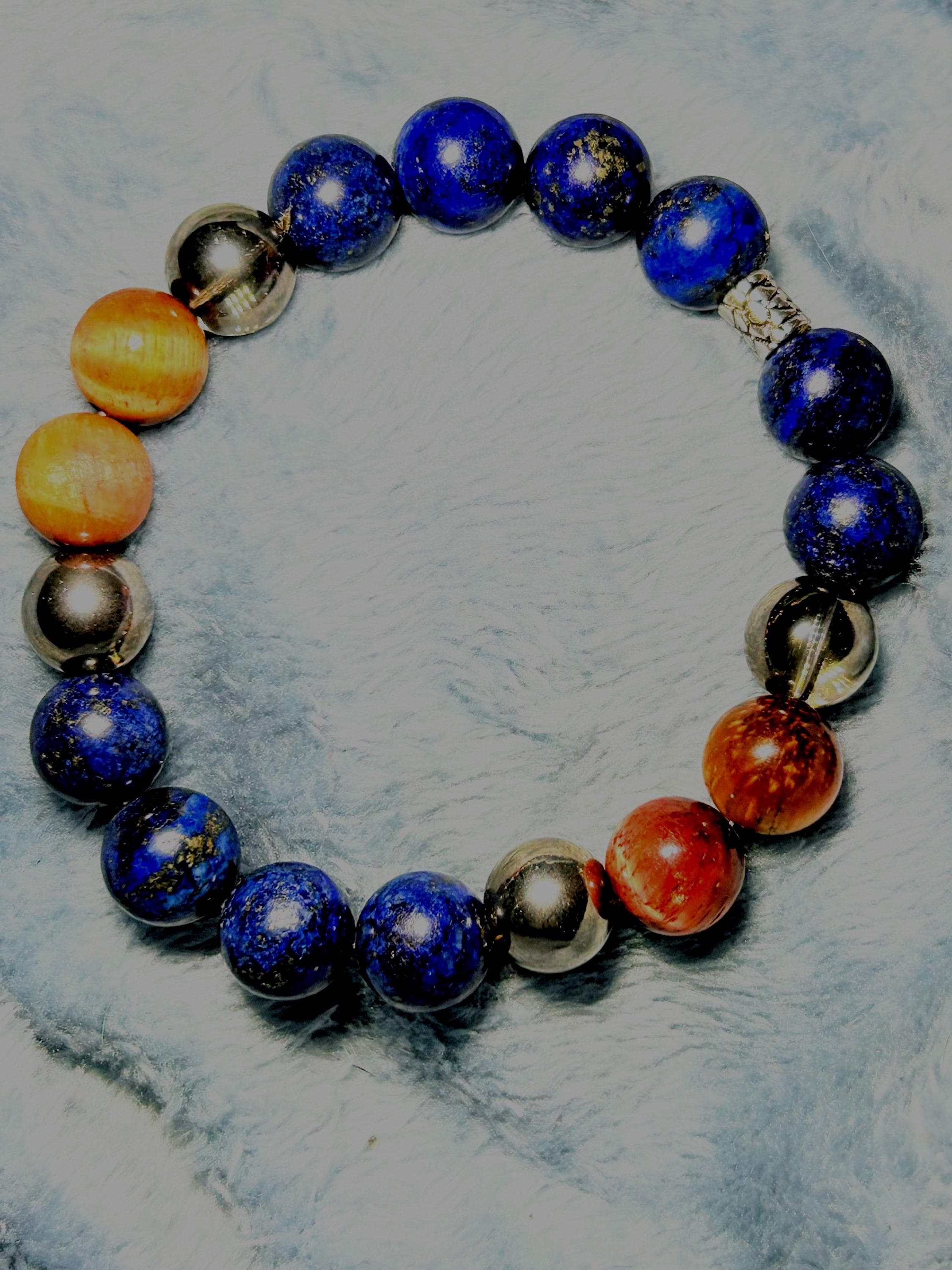 Lapis Lazuli & Red Tiger Eye Bracelet | Hematite Accents, Gemstone Jewelry - Thumbnail 3