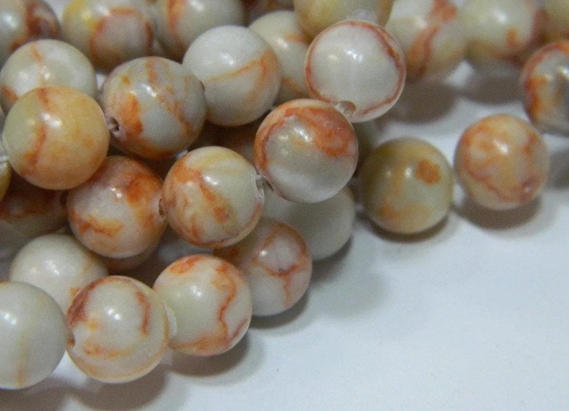 Dragon Vein Jasper Beads, Red Orange Veining, Jewelry Making - Thumbnail 5