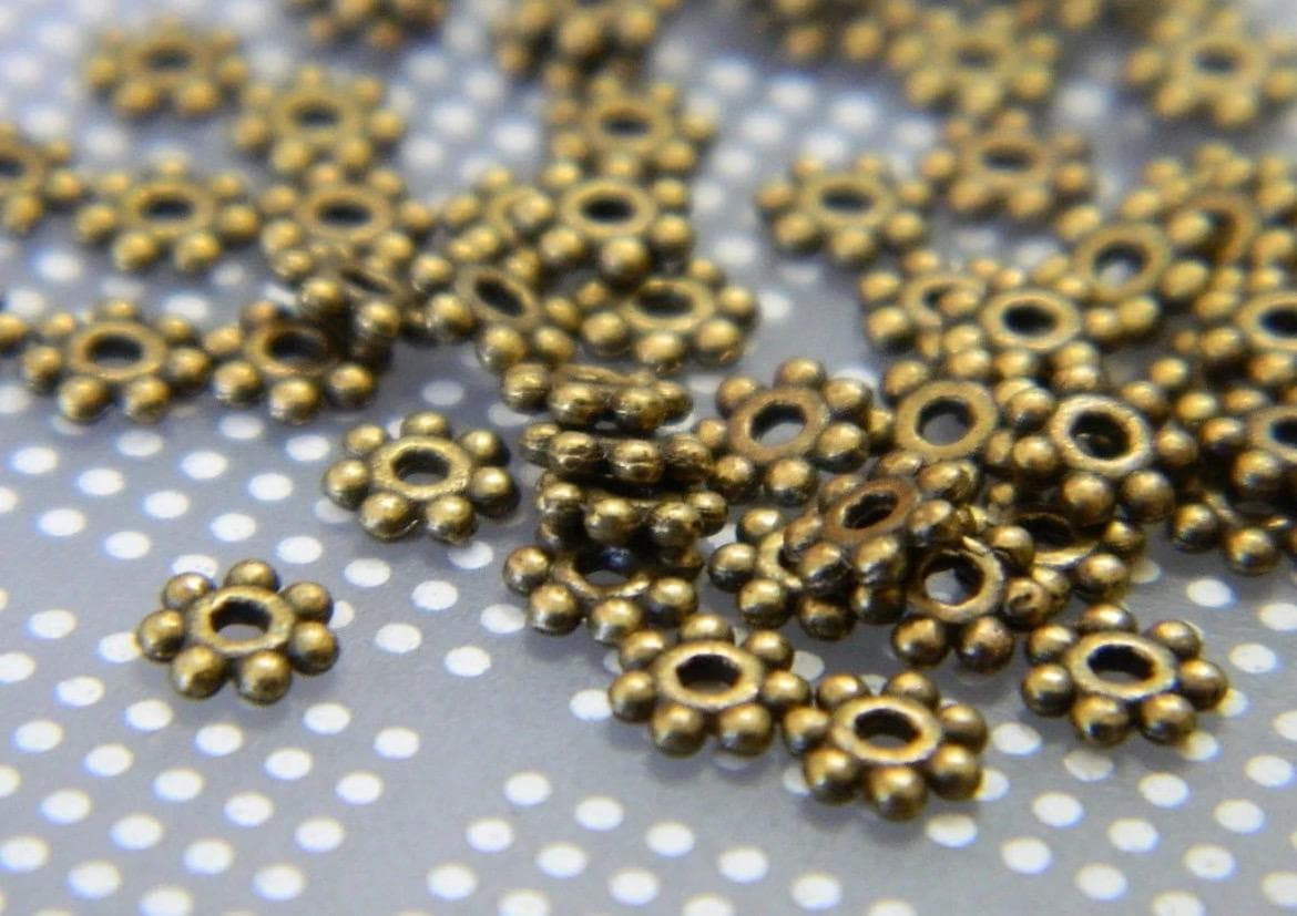 4.5mm Bronze Tibetan Style Daisy Spacer Beads, Metal Flower Bead Spacers, Jewelry Making Supplies - Thumbnail 4