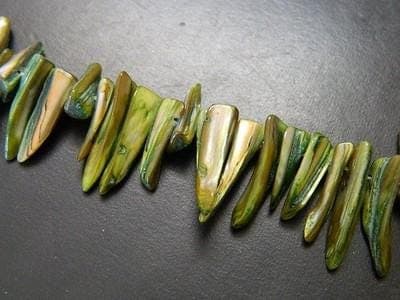 Green Iridescent Mother of Pearl Beads - Pointed Spike and Teardrop Strands - Thumbnail 4