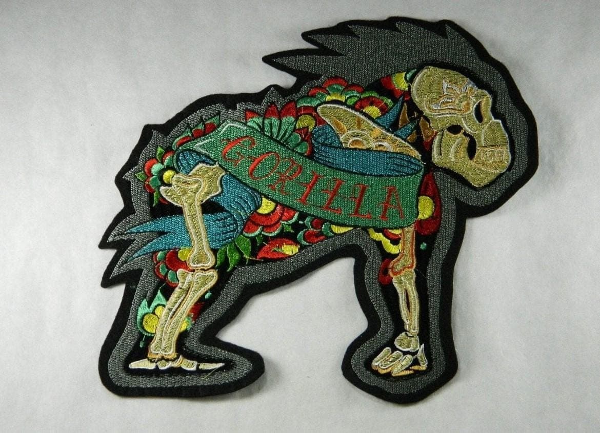 Tattoo Style Gorilla Iron-On Patch (Large 9x9.4 inches) - Image 1