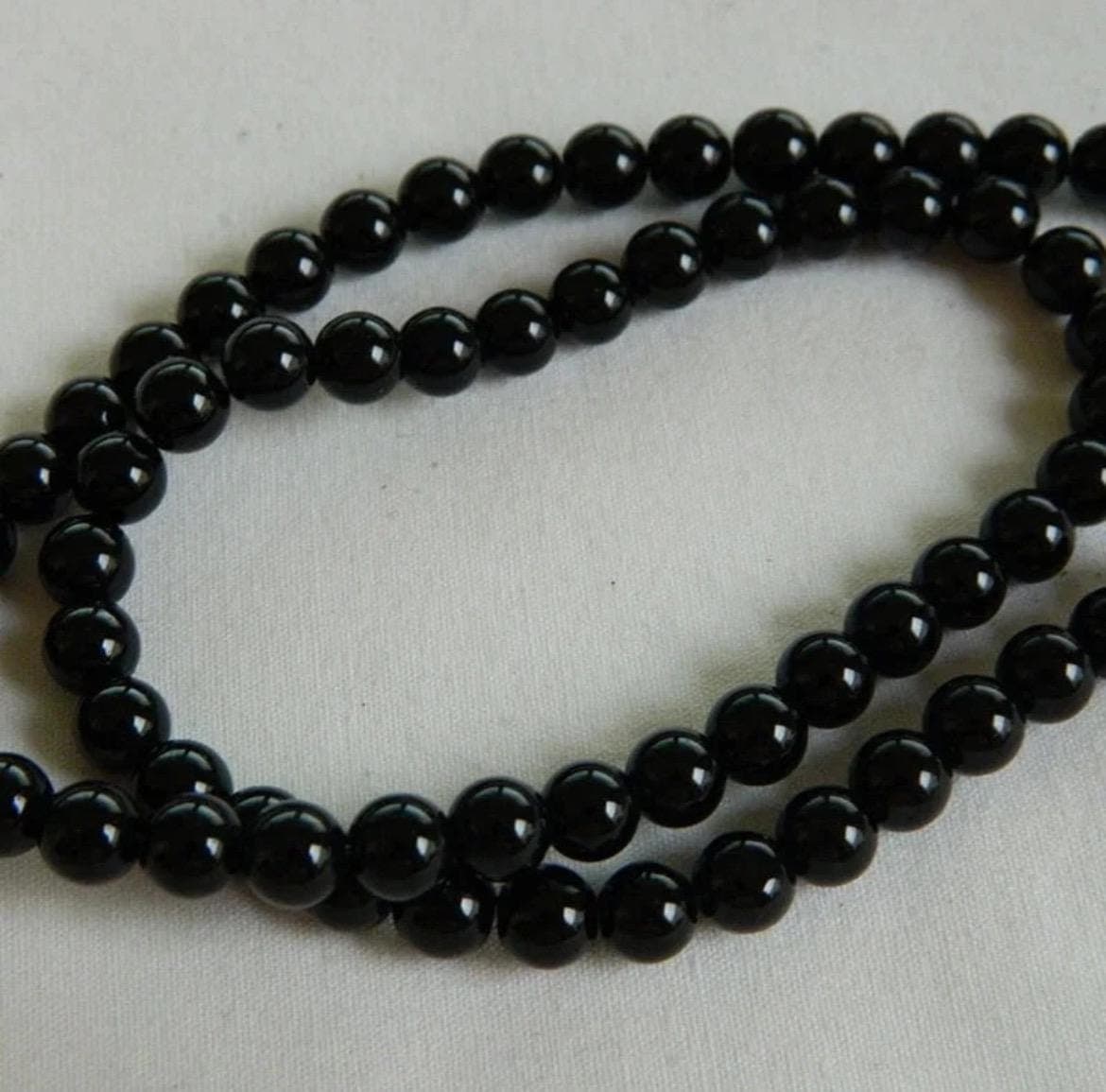 6mm West African Black Obsidian Gemstone Beads, Jewelry Making - Thumbnail 2