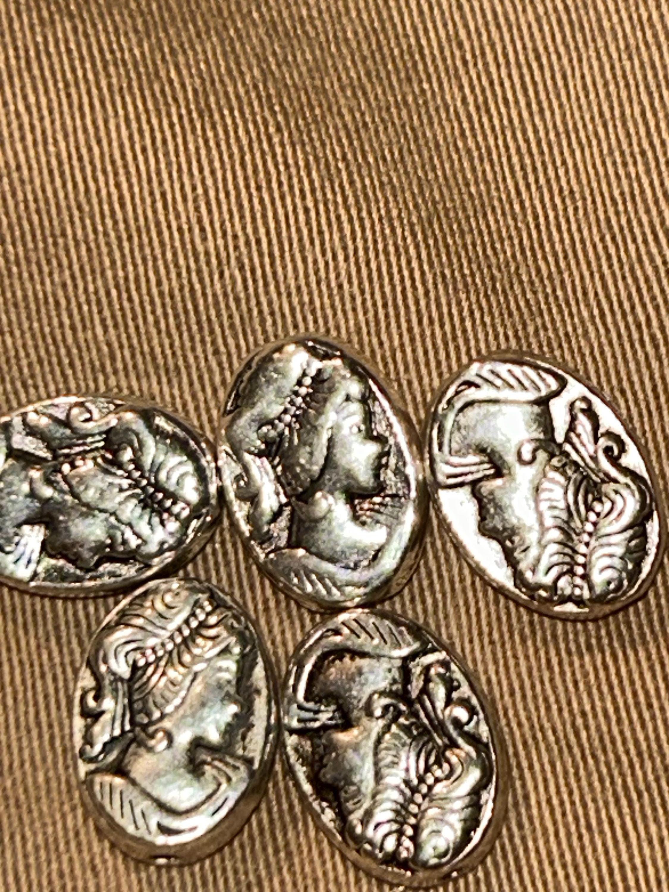 Antique Silver Double-Sided Cameo Coin Beads – 14x10mm Greek Goddess Athena Replicas - Thumbnail 5