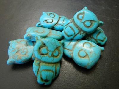 4 Owl Beads: Turquoise Synthetic Howlite (Large 30mm Focal) - Thumbnail 5
