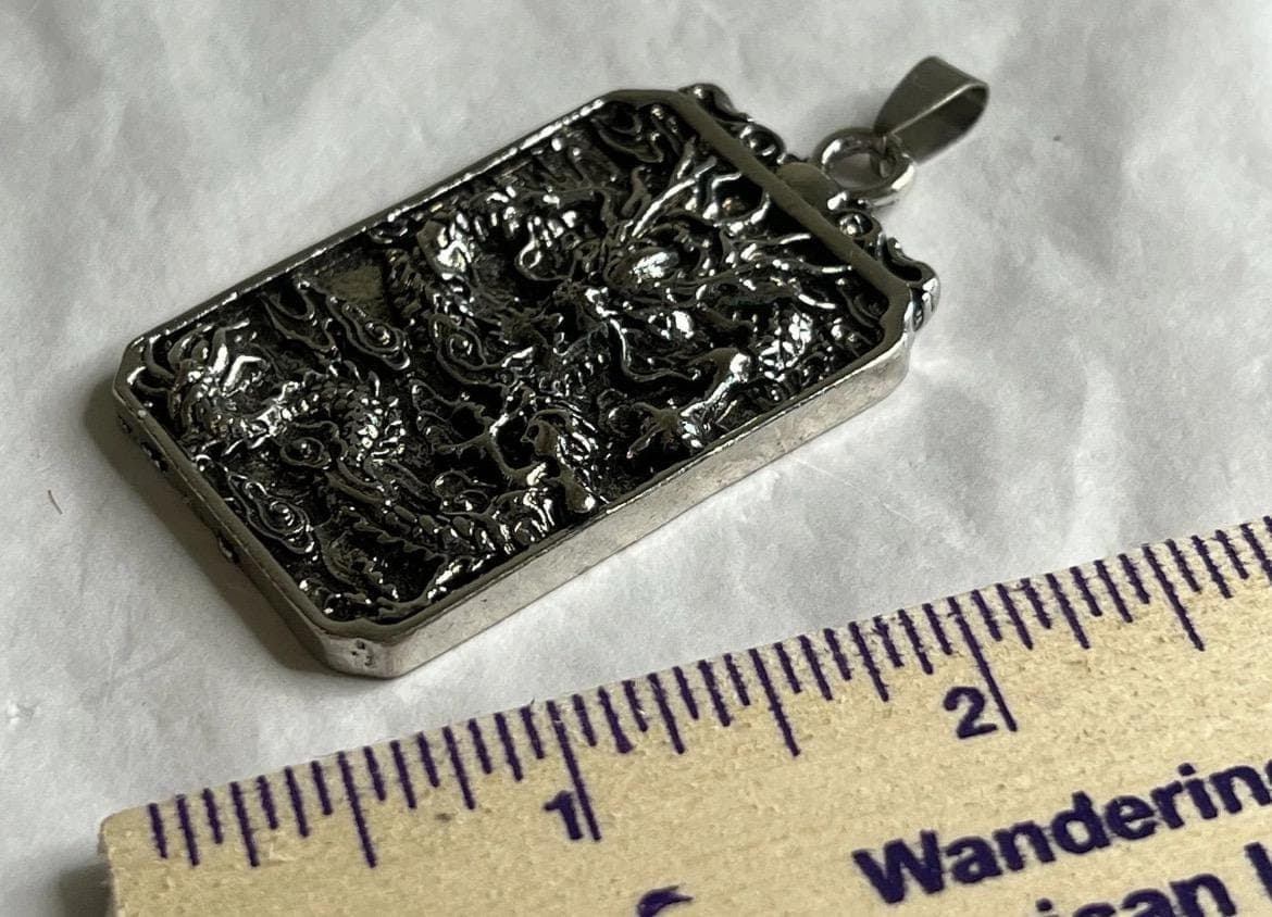 55MM Metal Chinese Dragon Stainless Steel Pendant - Big Silver Tone Metal 3D - Thumbnail 3